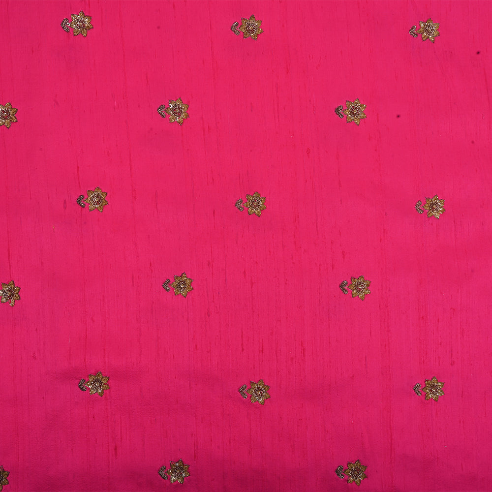 Rani Pink Embroidery Raw Silk Fabric