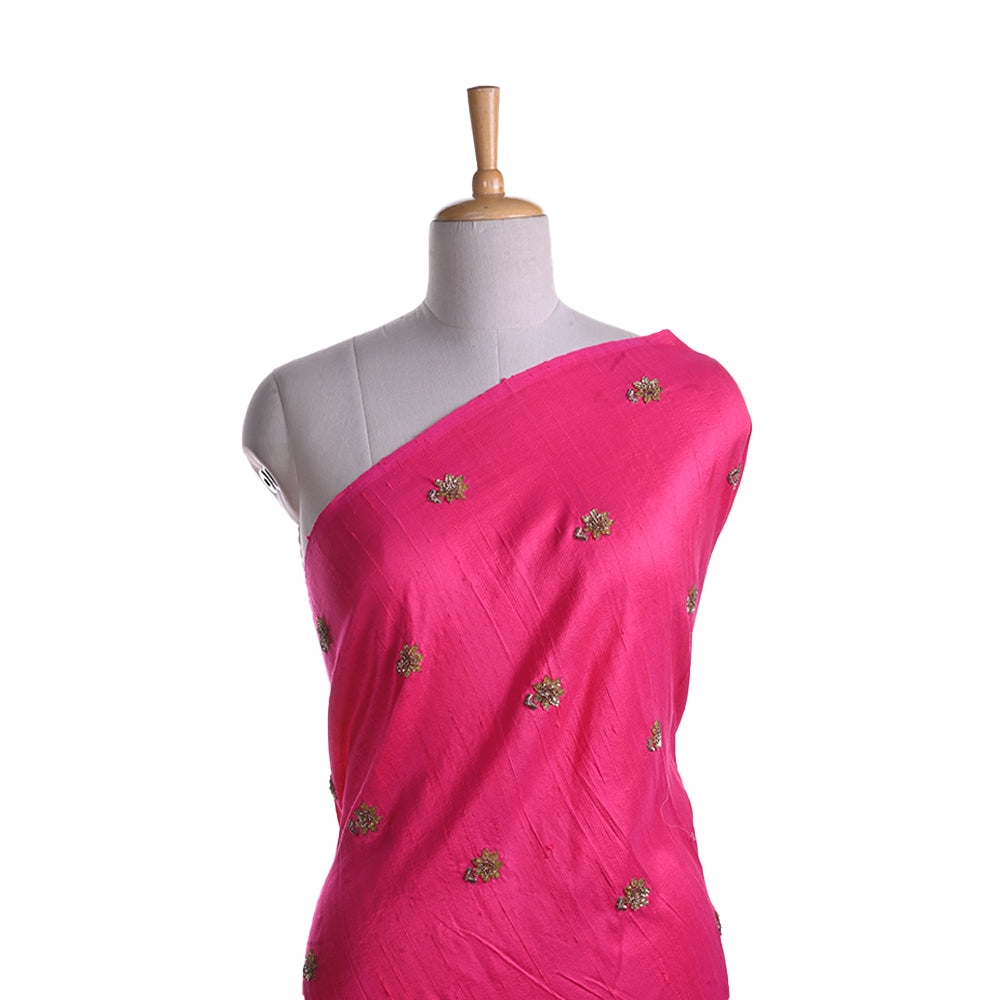 Rani Pink Embroidery Raw Silk Fabric