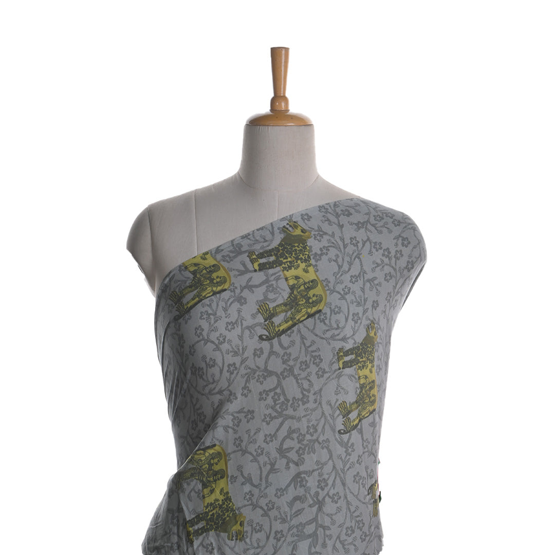 Platinum Grey Printed Shikaarbagh Chanderi Fabric