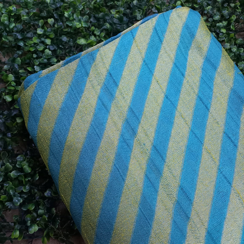 Deep Sky Blue And Gold Diagonal Lines Brocade Fabric