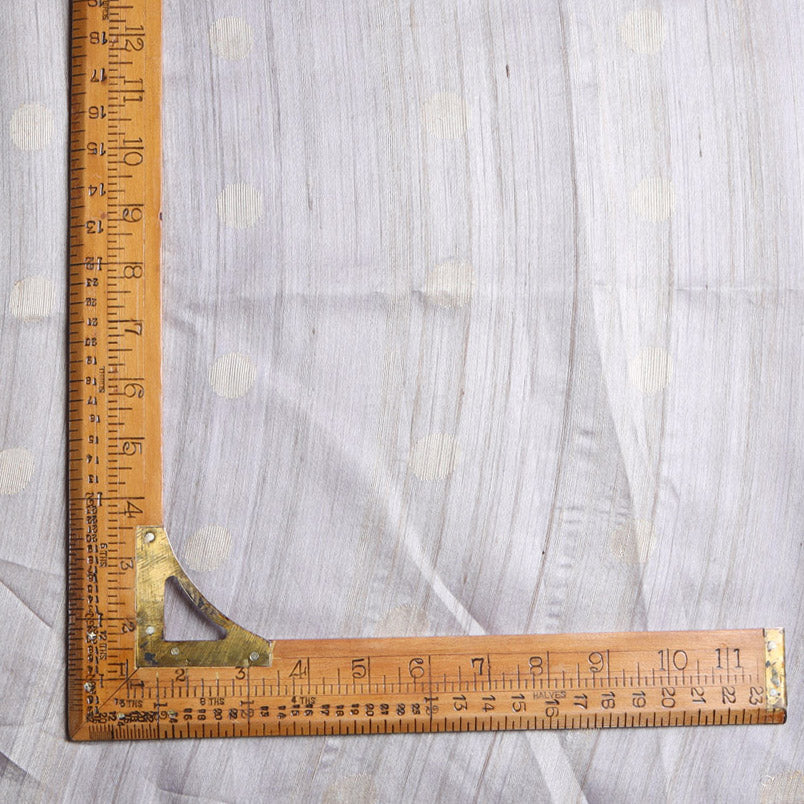 Pastel Grey Tussar Fabric With Polka Dots