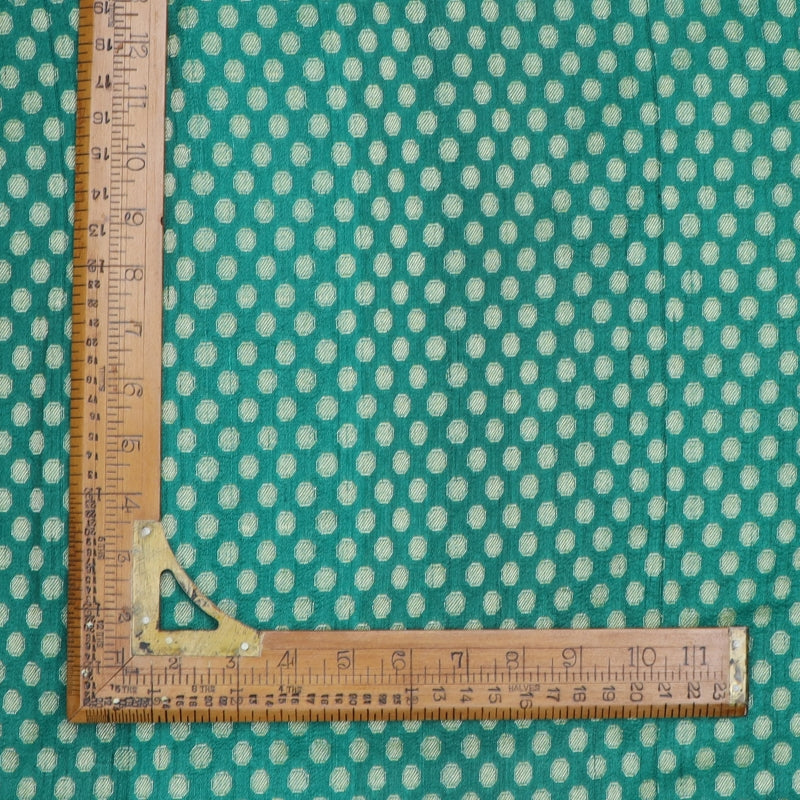 Peacock Green Jamawar Silk Fabric With Round Buttas