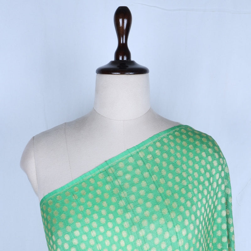Green Jamawar Silk Fabric With Round Buttas