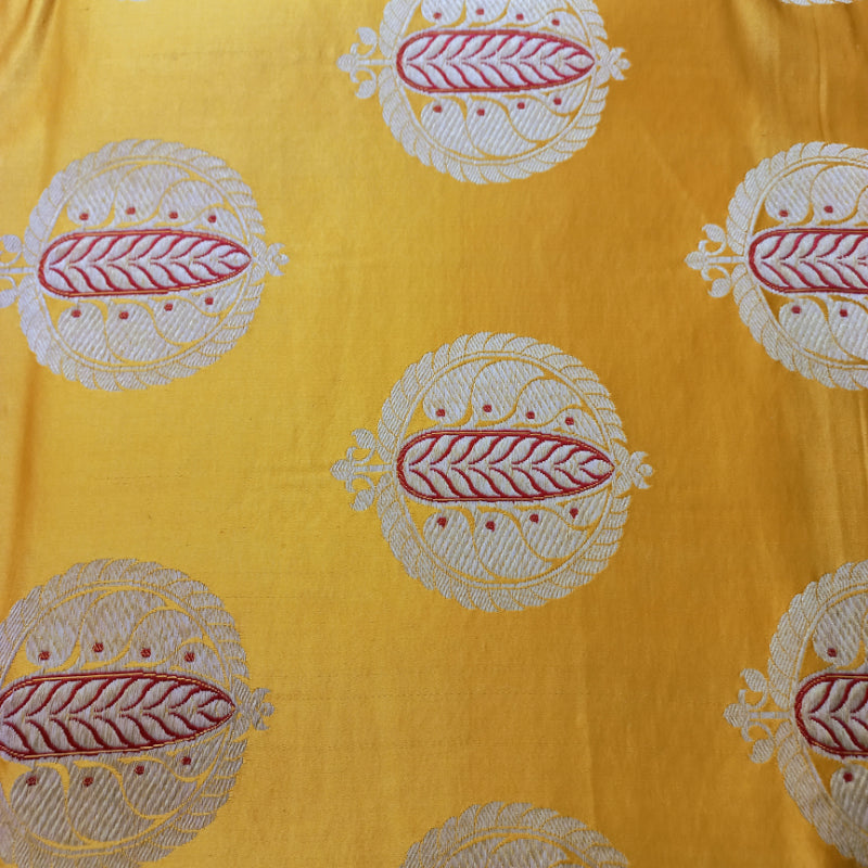 Bright Yellow Silk Fabric With Buttis