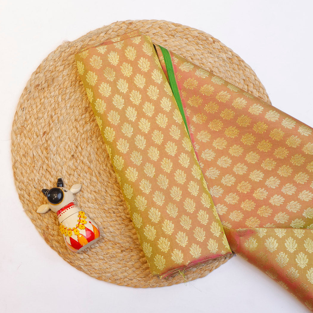 Pale Orange Kanjivaram Silk Fabric With Floral Buttis