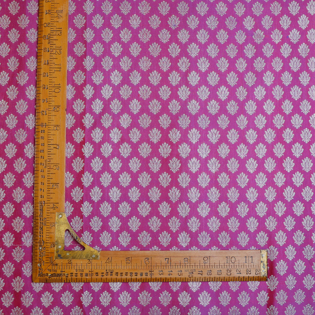 Magenta Pink Kanjivaram Silk Fabric With Floral Buttis