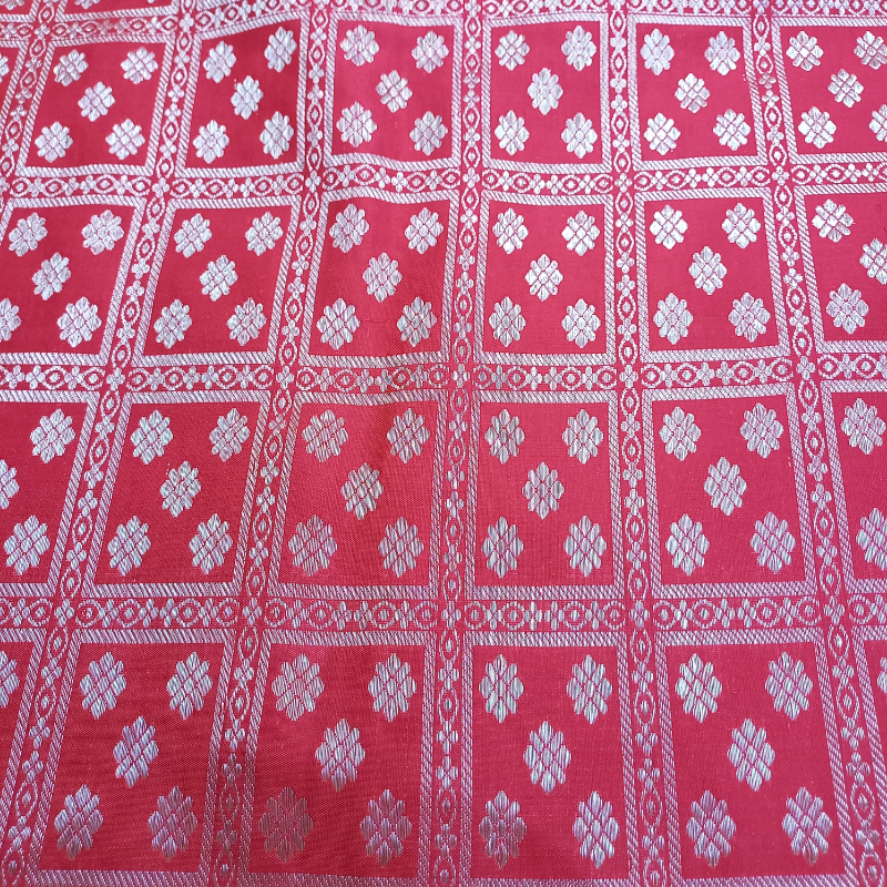 Red Kanjivaram Fabric With Floral Motifs