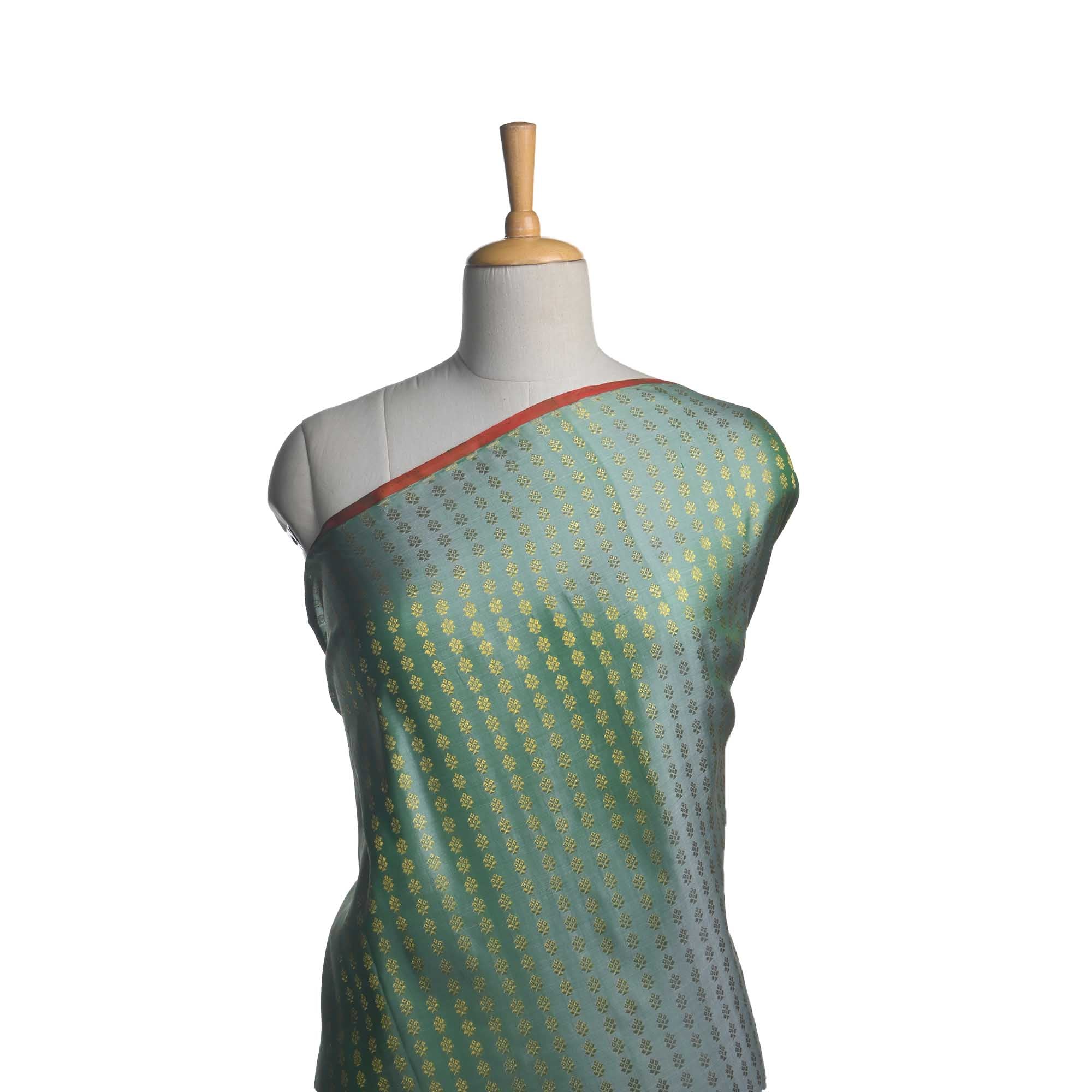 Sea Green Floral Butti Kanjivaram Fabric