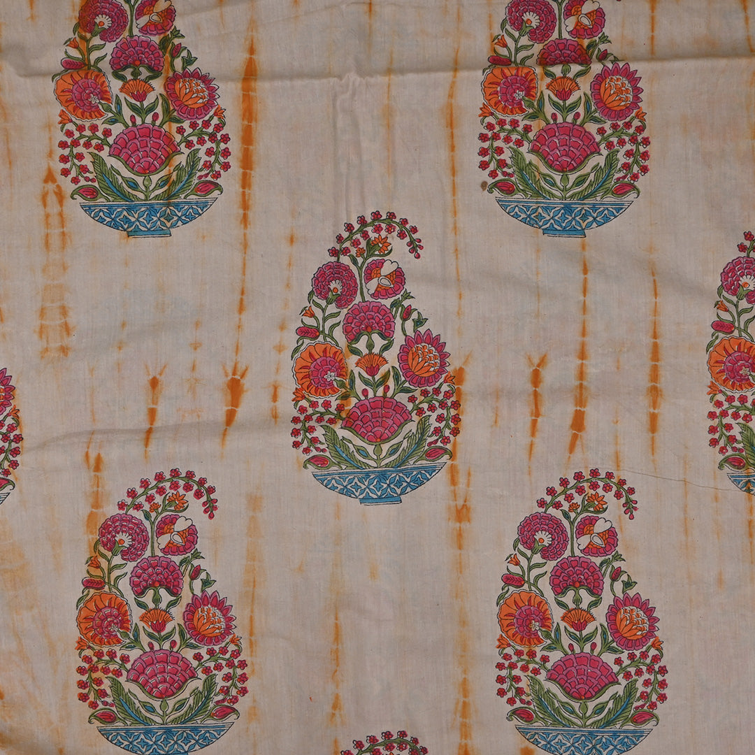 Stone White Printed Floral-Paisely Cotton Fabric