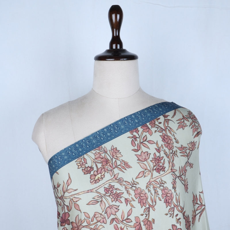 Pastel Pista Green Floral Printed Satin Fabric