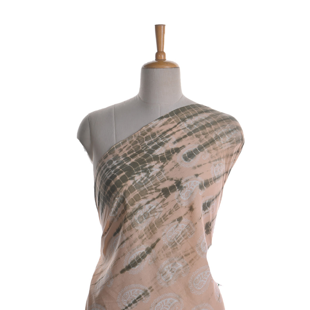 Pastel Peach Tie-Dye Cotton Fabric With Paisley Print