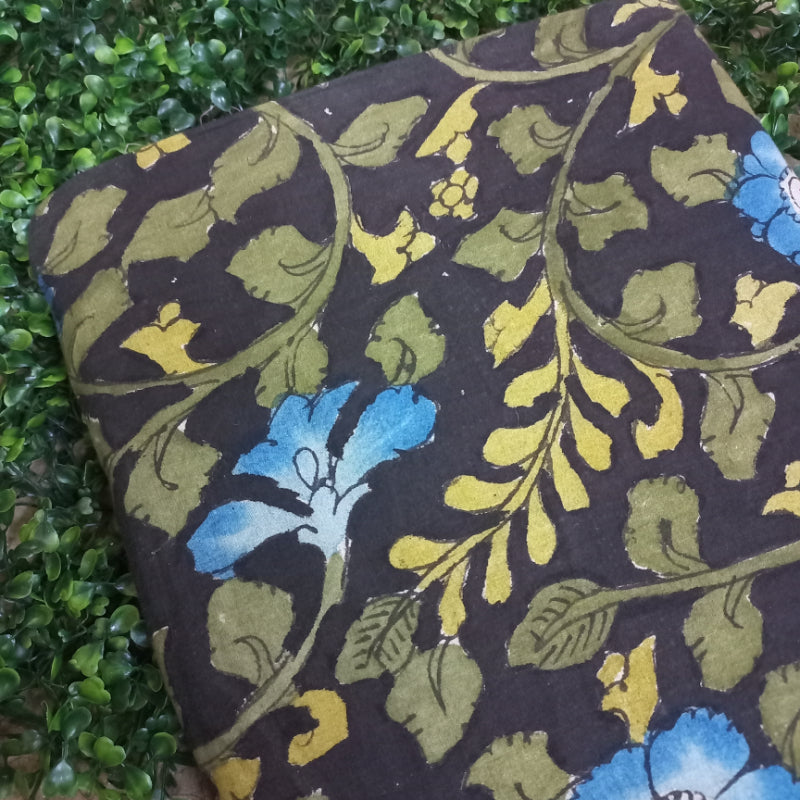 Lead Black Colour Cotton Pen Kalamkari Fabric