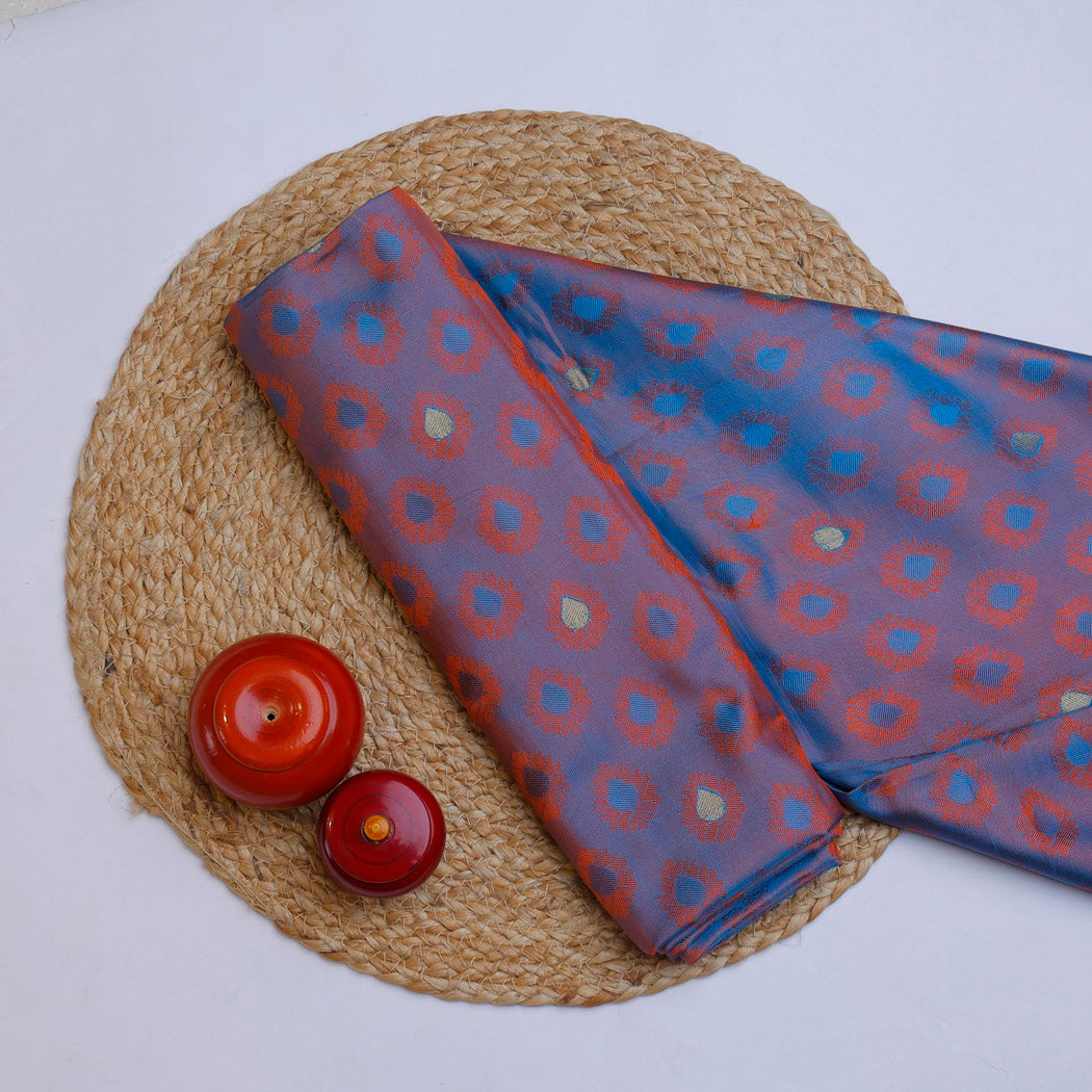 Blue Banarasi Silk Fabric With Floral Buttis