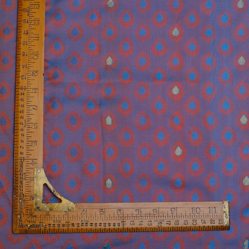 Blue Banarasi Silk Fabric With Floral Buttis