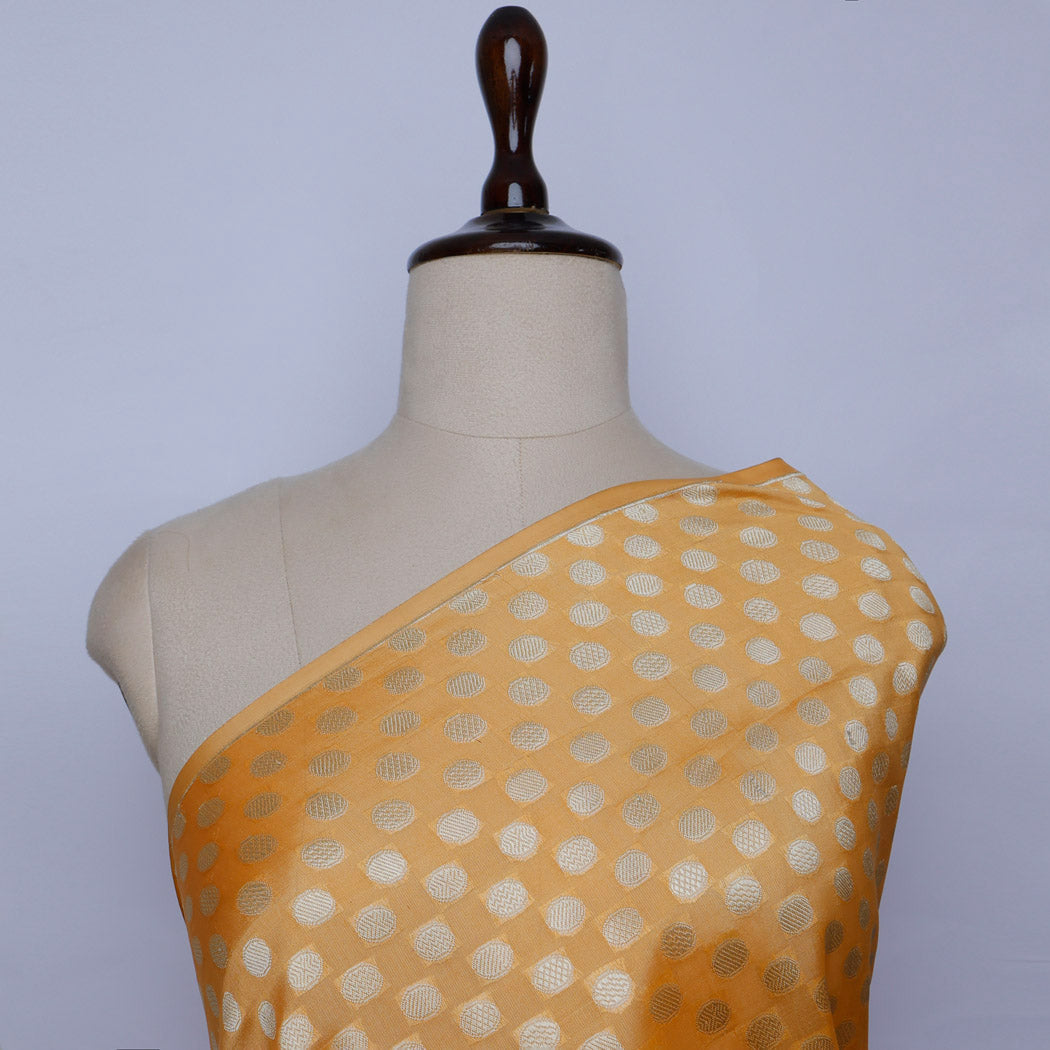 Light Orange Silk Fabric With Polka Dots