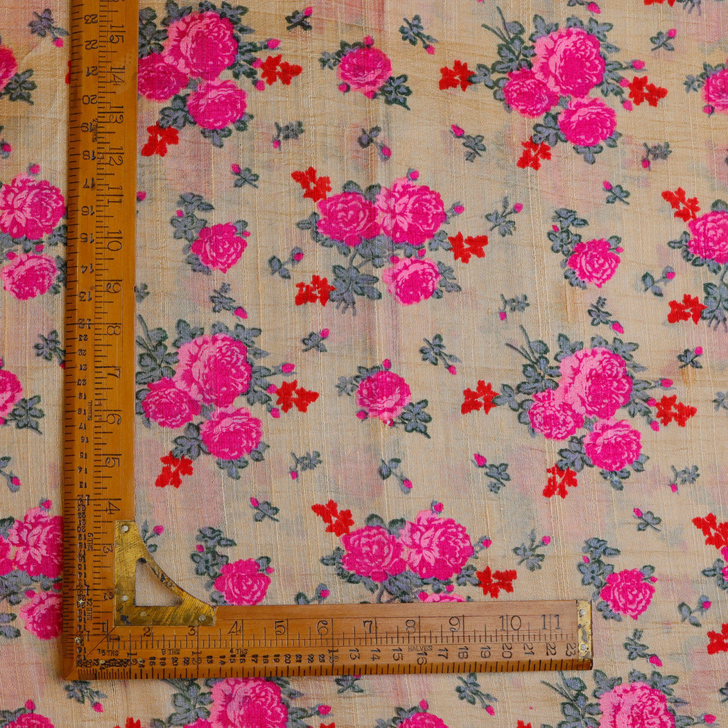 Pastel Beige Printed Dupion Silk Fabric