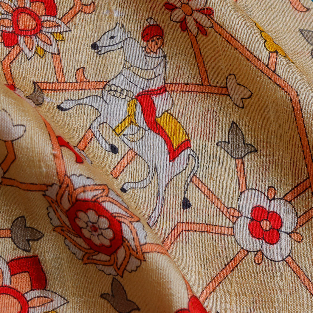 Pastel Beige Color Dupion Fabric With Nature Inspired Printed Pattern