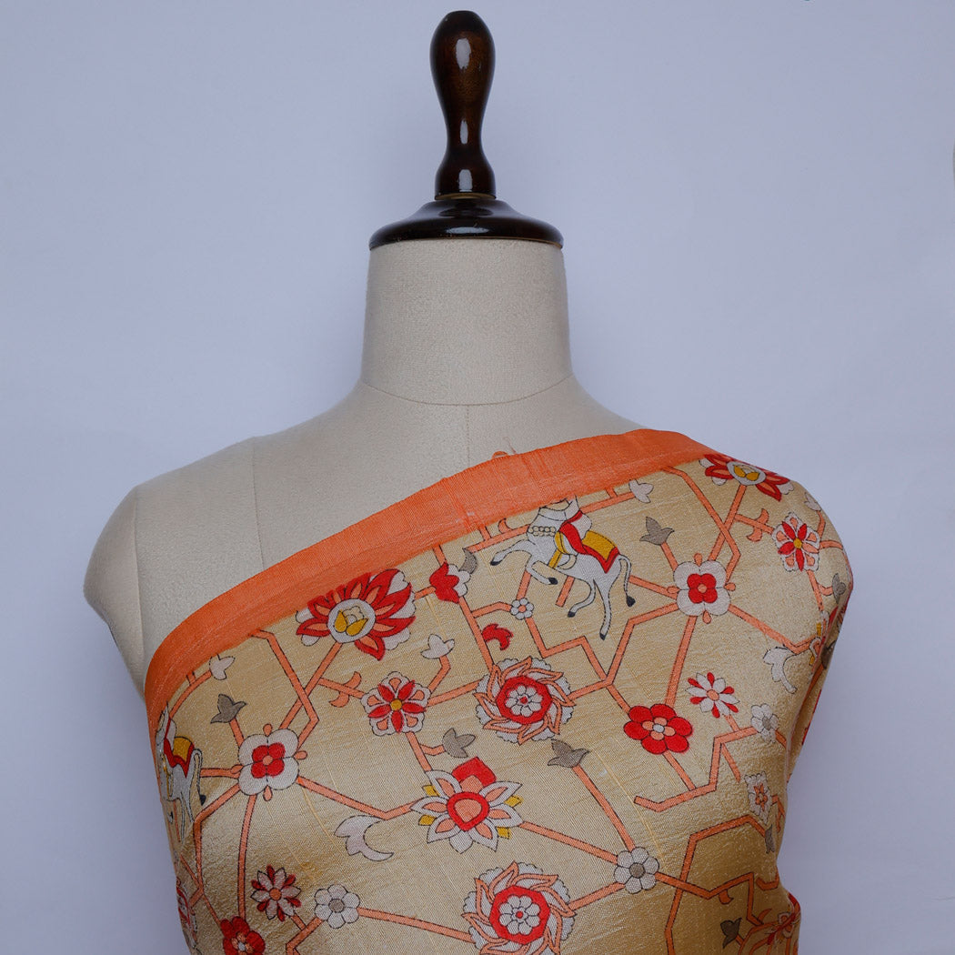 Pastel Beige Nature Inspired Printed Dupion Fabric