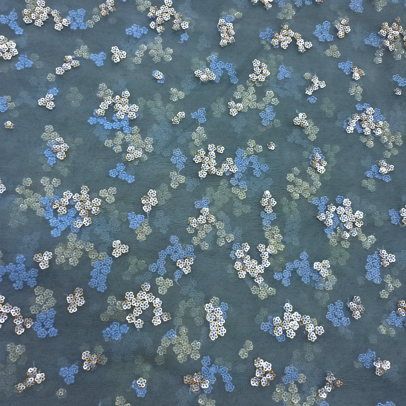 Blue Premium Net Fabric With Sequin Embroidery