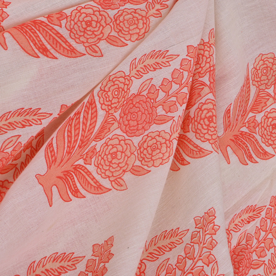 Spring White Printed Paisley Cotton Fabric