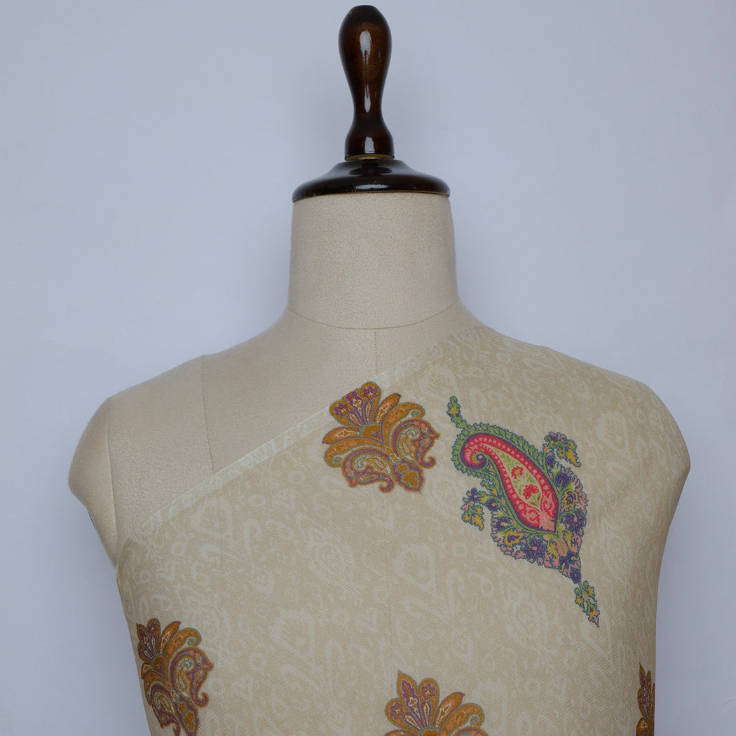 Off-White Chiffon Fabric With Floral Printed Pattern