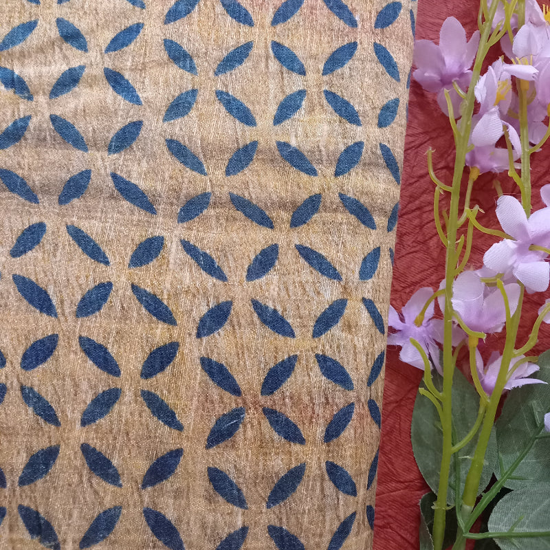 Beige Printed Dupion Silk Fabric