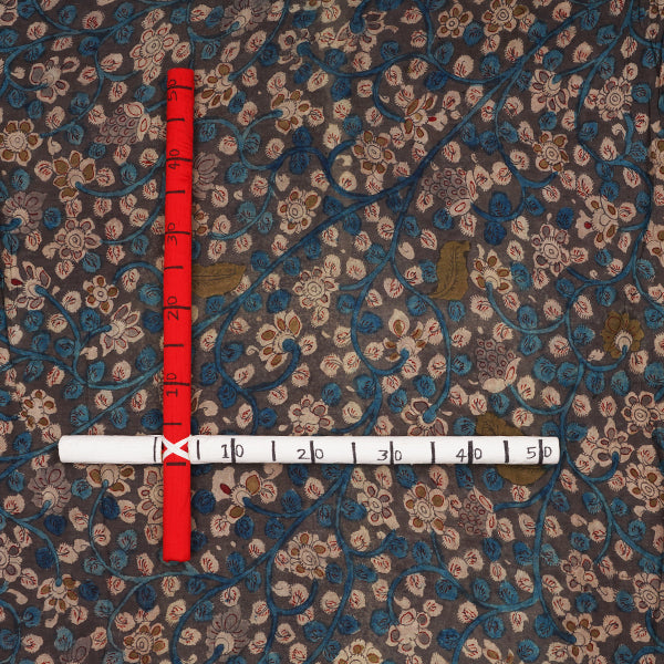 Cebar Brown Floral Jaal Pen Kalamkari Handloom Fabric