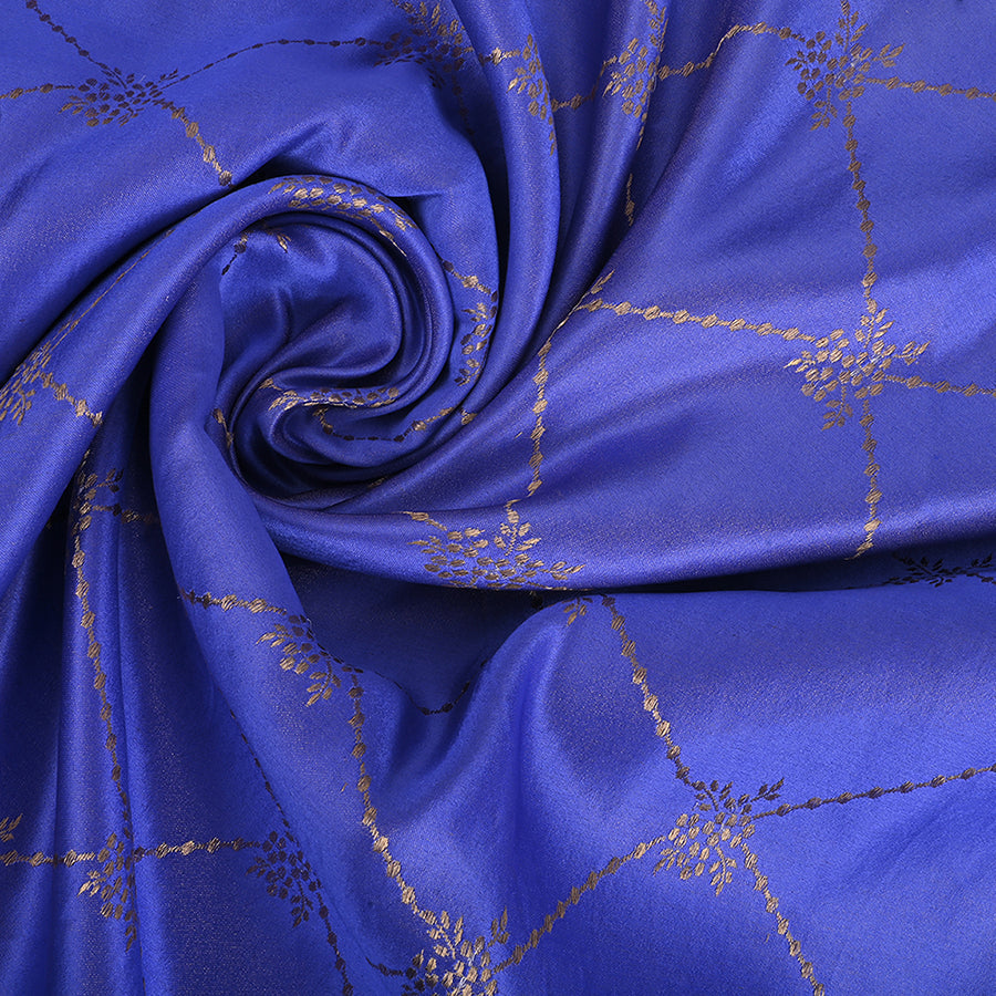 Berry Blue Banarasi Silk Fabric With Jaal Weaving