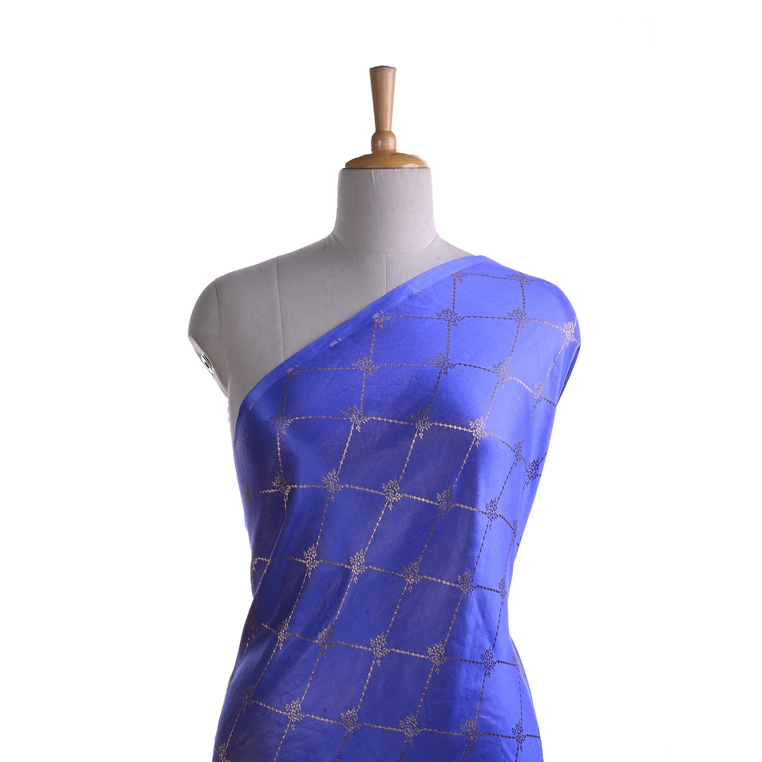 Berry Blue Banarasi Silk Fabric With Jaal Weaving