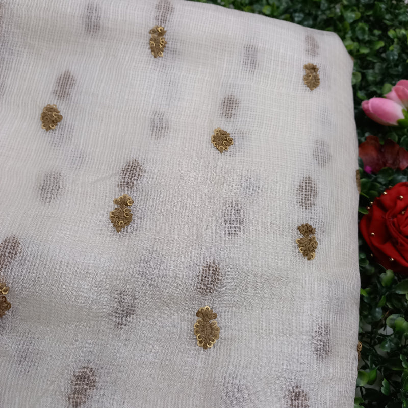 Shwetha Dyeable White Embroidery Kota Silk Fabric