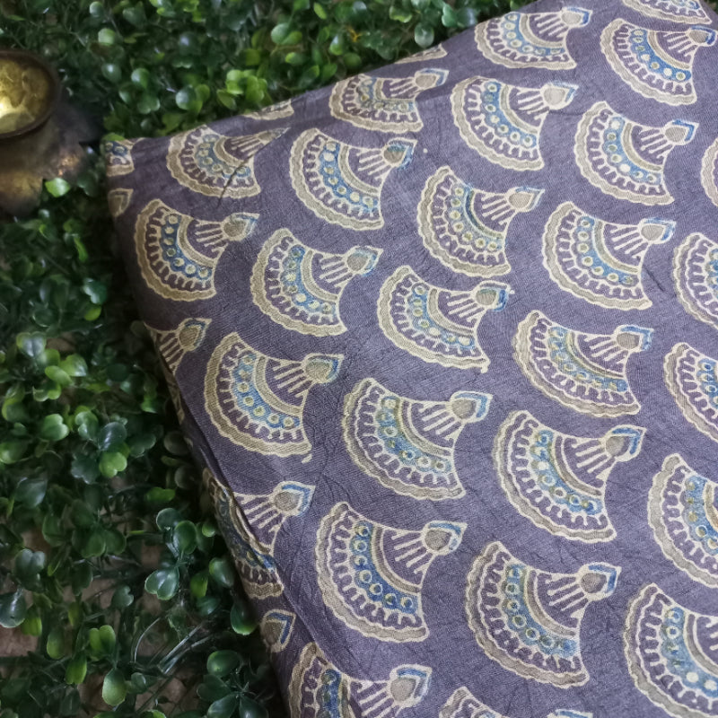 Faded Blue Tussar Printed Fabric