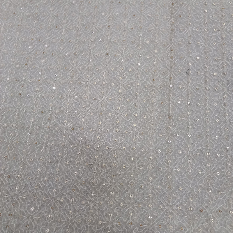 Dyeable White All Over Embroidered Organza Fabric