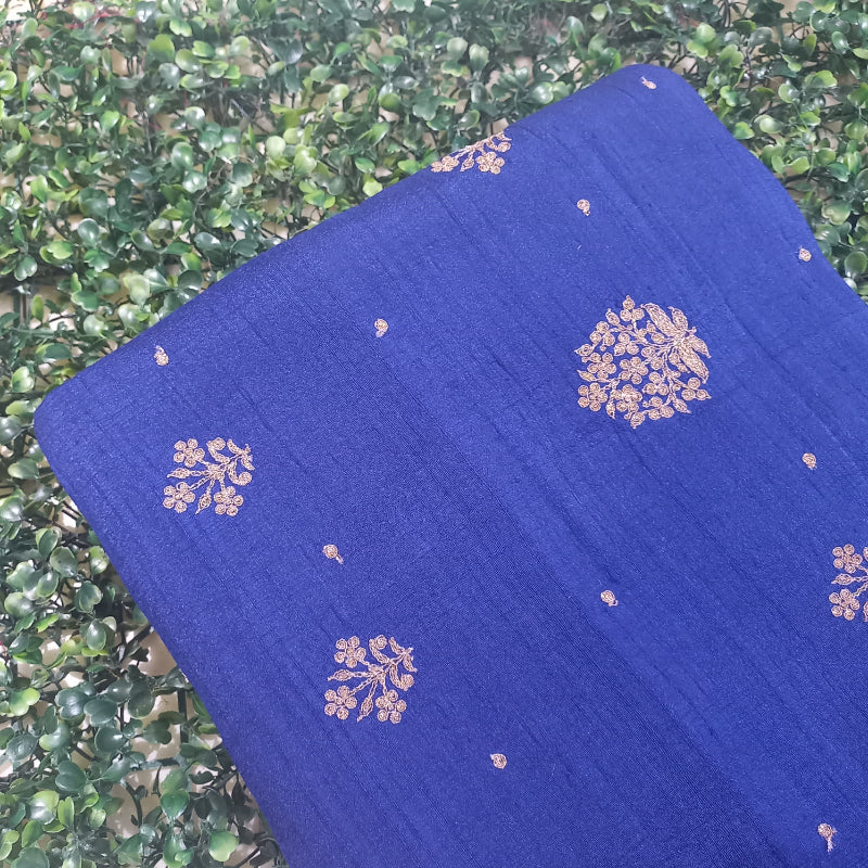 Neelam Ink Blue Embroidery Dupion Silk Fabric