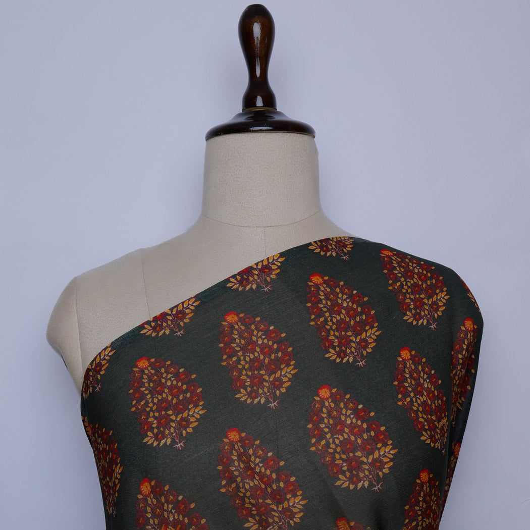Lead Grey Chanderi Fabric With Floral Buttas