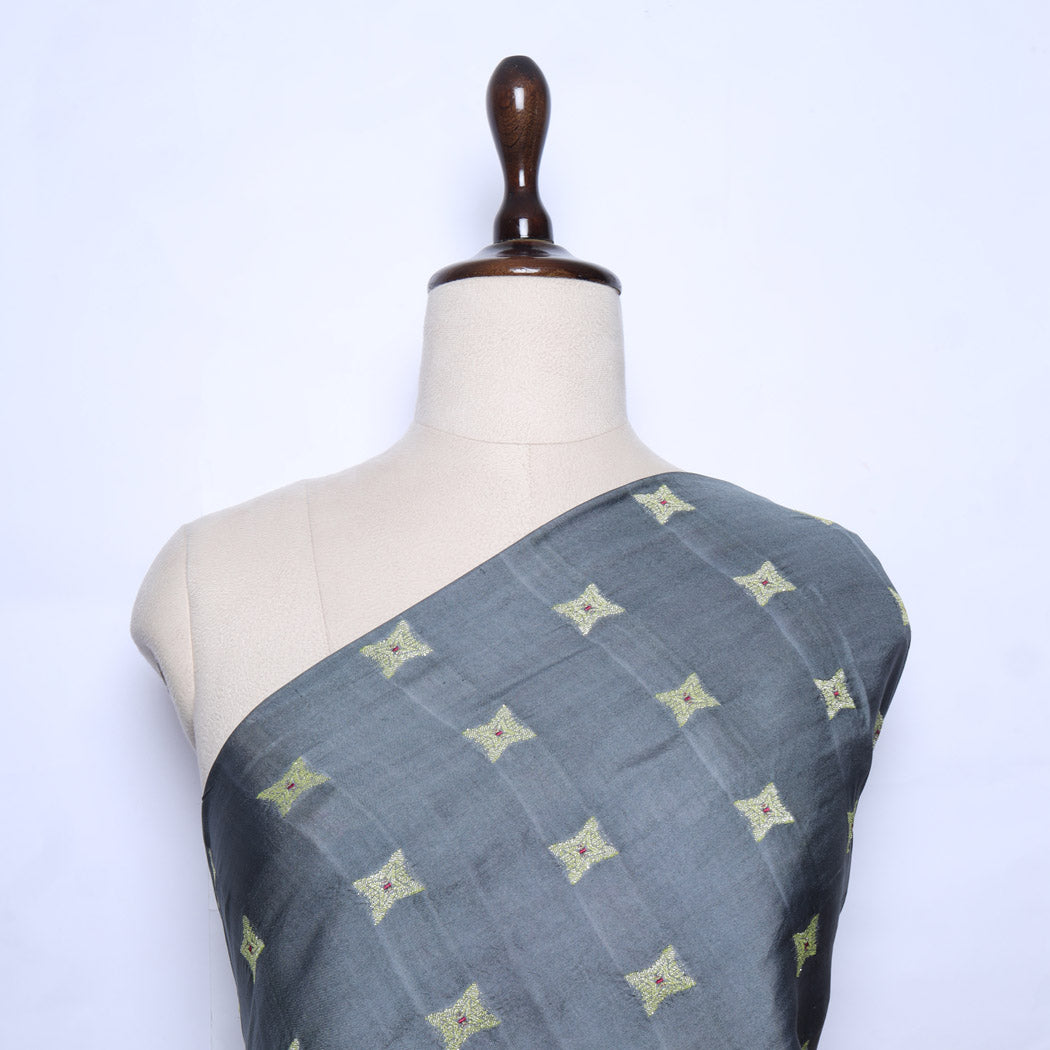 Pastel Grey Silk Fabric With Floral Star Buttis