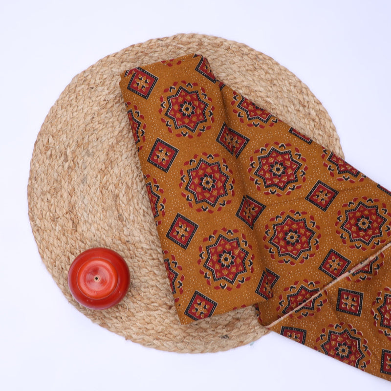 Mustard Yellow Cotton Fabric With Floral Printed Pattern