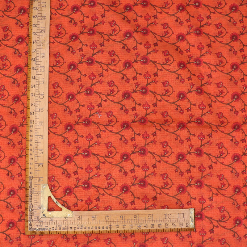 Orange Floral Printed Cotton Fabric Pattern