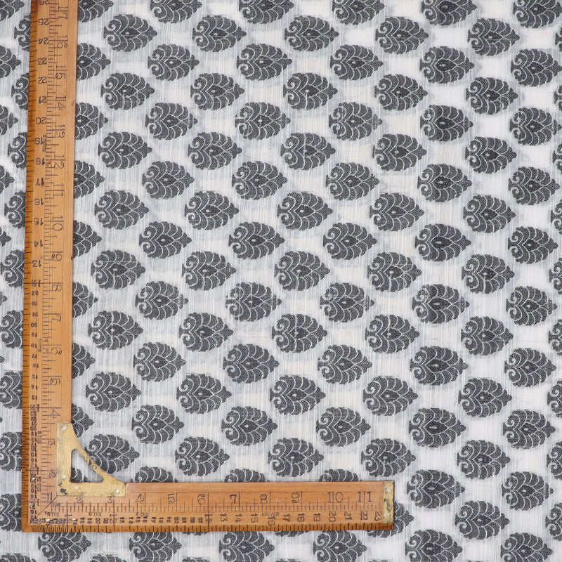 Cloud Grey Cotton Fabric With Floral Buttis