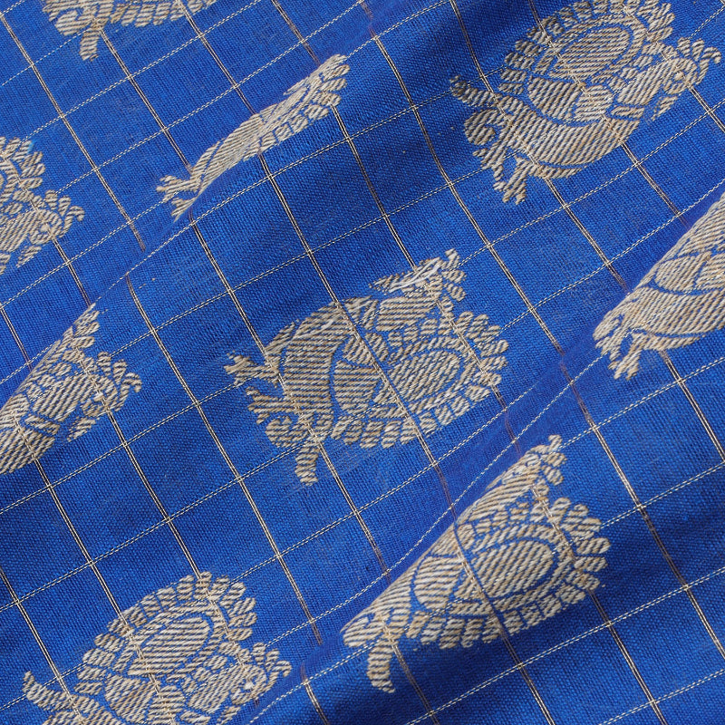 Cobalt Blue Cotton Fabric With Peacock Pattern