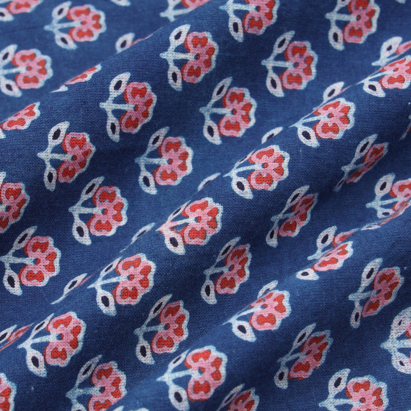 Indigo Blue Cotton Ajrakh Printed Fabric
