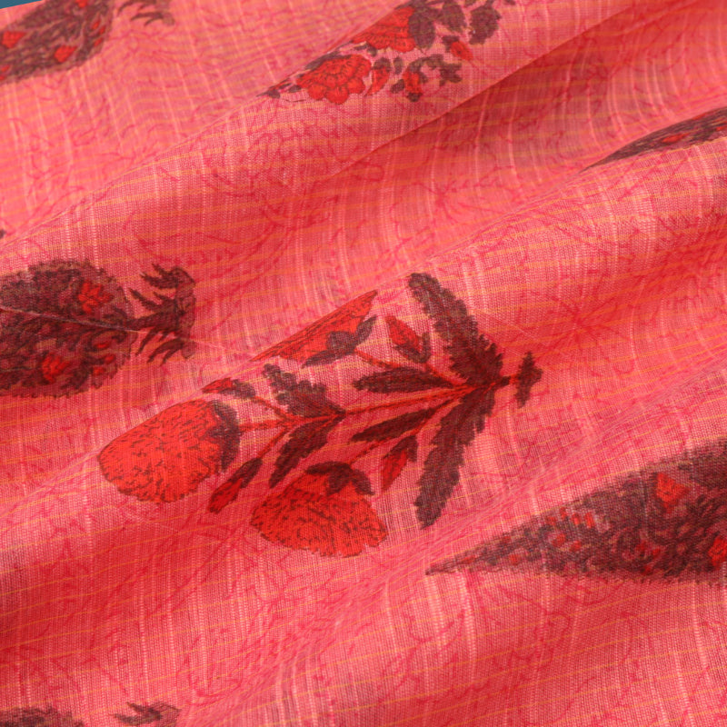 Peach Pink Printed Cotton Fabric
