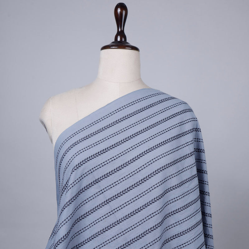 Ash Grey Cotton Fabric With Stripes