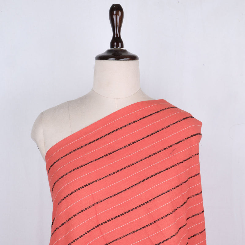 Red Cotton Fabric With Geometric Pattern