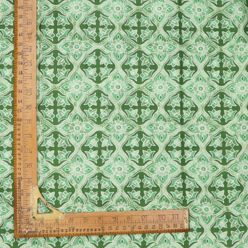 Pine Green Cotton Fabric With Printed Floral Pattern