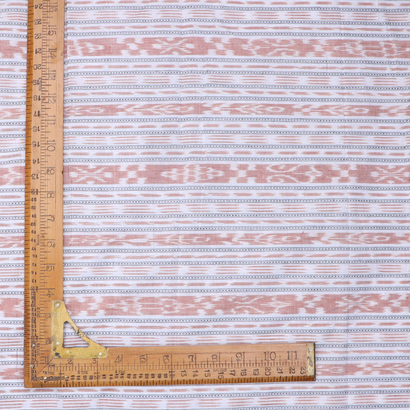 Off White Cotton Fabric With Ikat Pattern