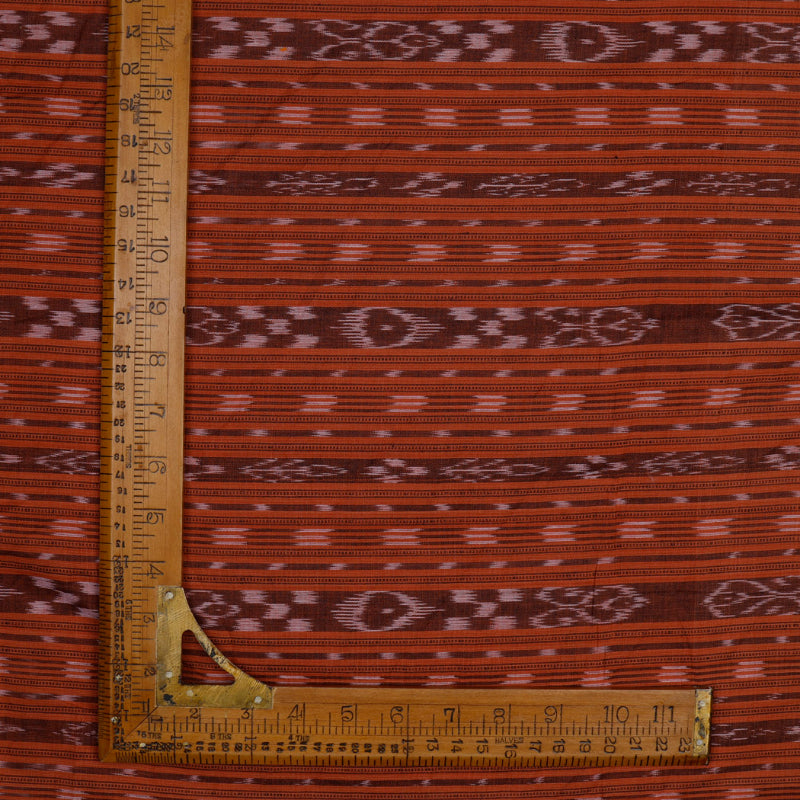 Bronze Orange Cotton Fabric With Ikat Pattern