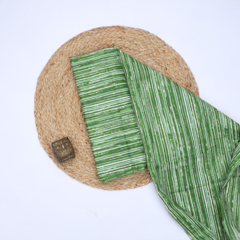 Forest Green Cotton Fabric With Striped Pattern