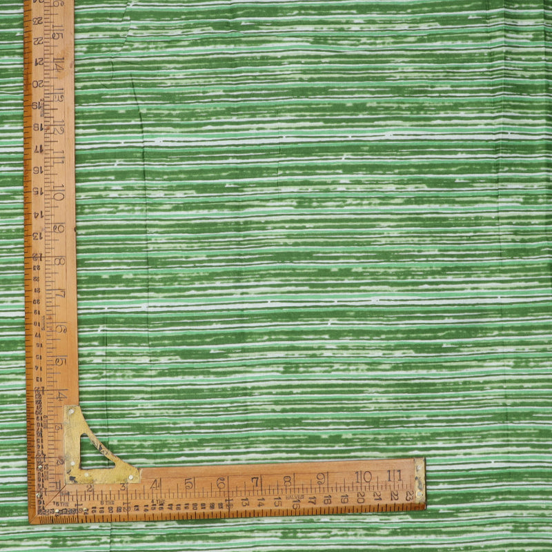 Forest Green Cotton Fabric With Striped Pattern