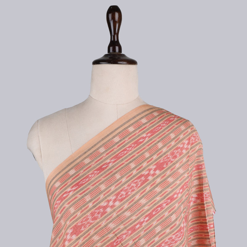 Peach Pink Cotton Fabric With Ikat Pattern