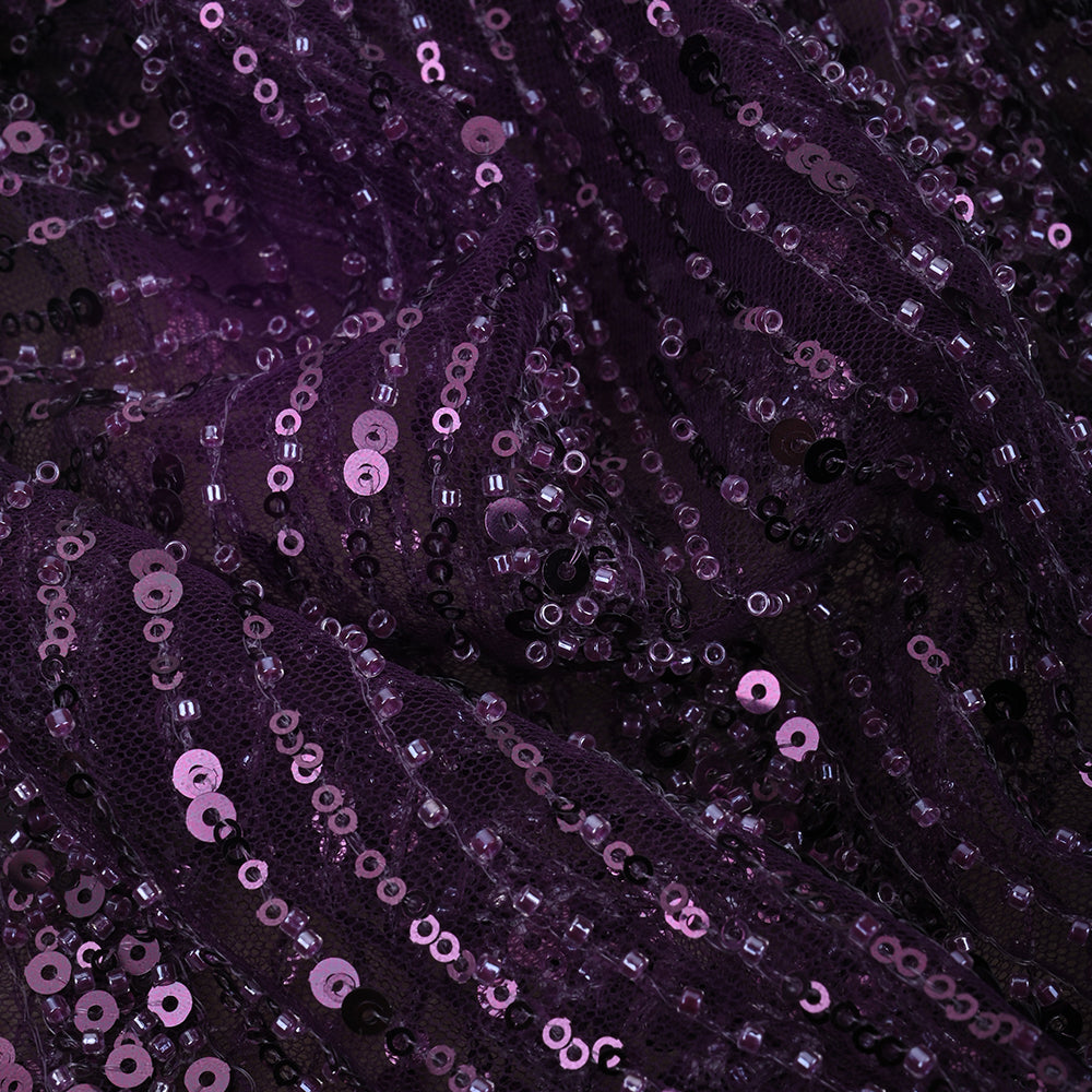 Dark Purple Embroidery Net Fabric